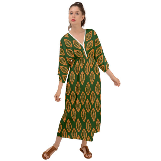 African Ethnic Orange Green Grecian Style  Maxi Dress