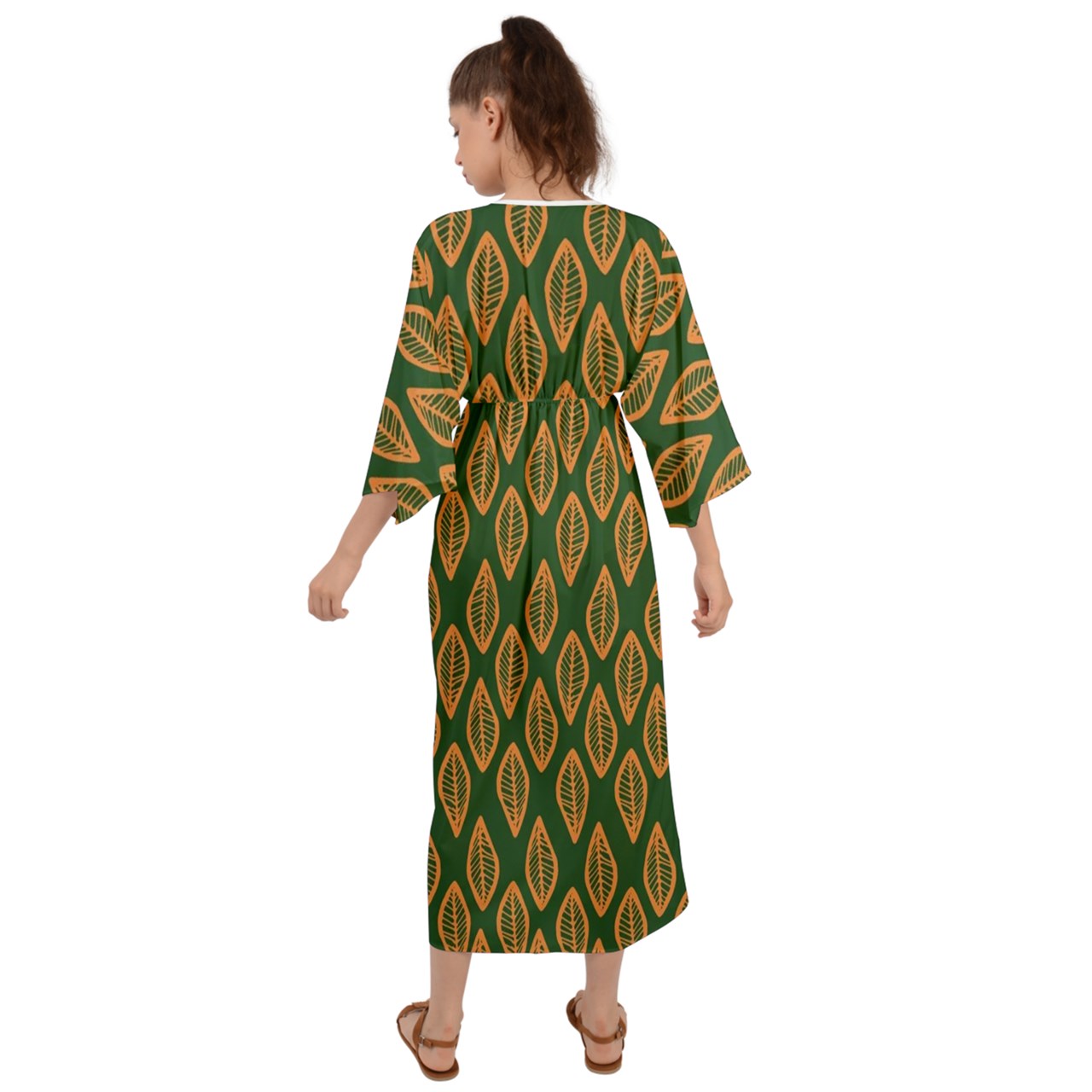 African Ethnic Orange Green Grecian Style  Maxi Dress