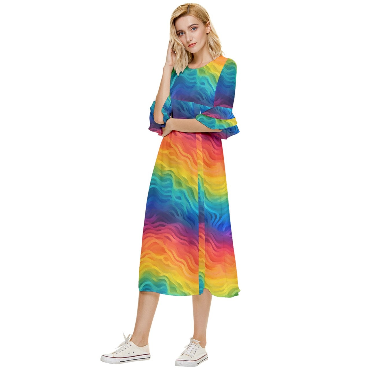 LGBTQ Rainbow Double Cuff Midi Dress