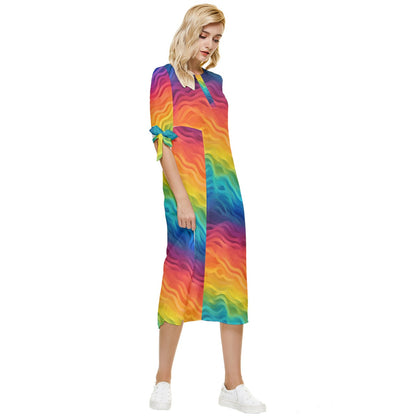 LGBTQ Rainbow Bow Sleeve Chiffon Midi Dress