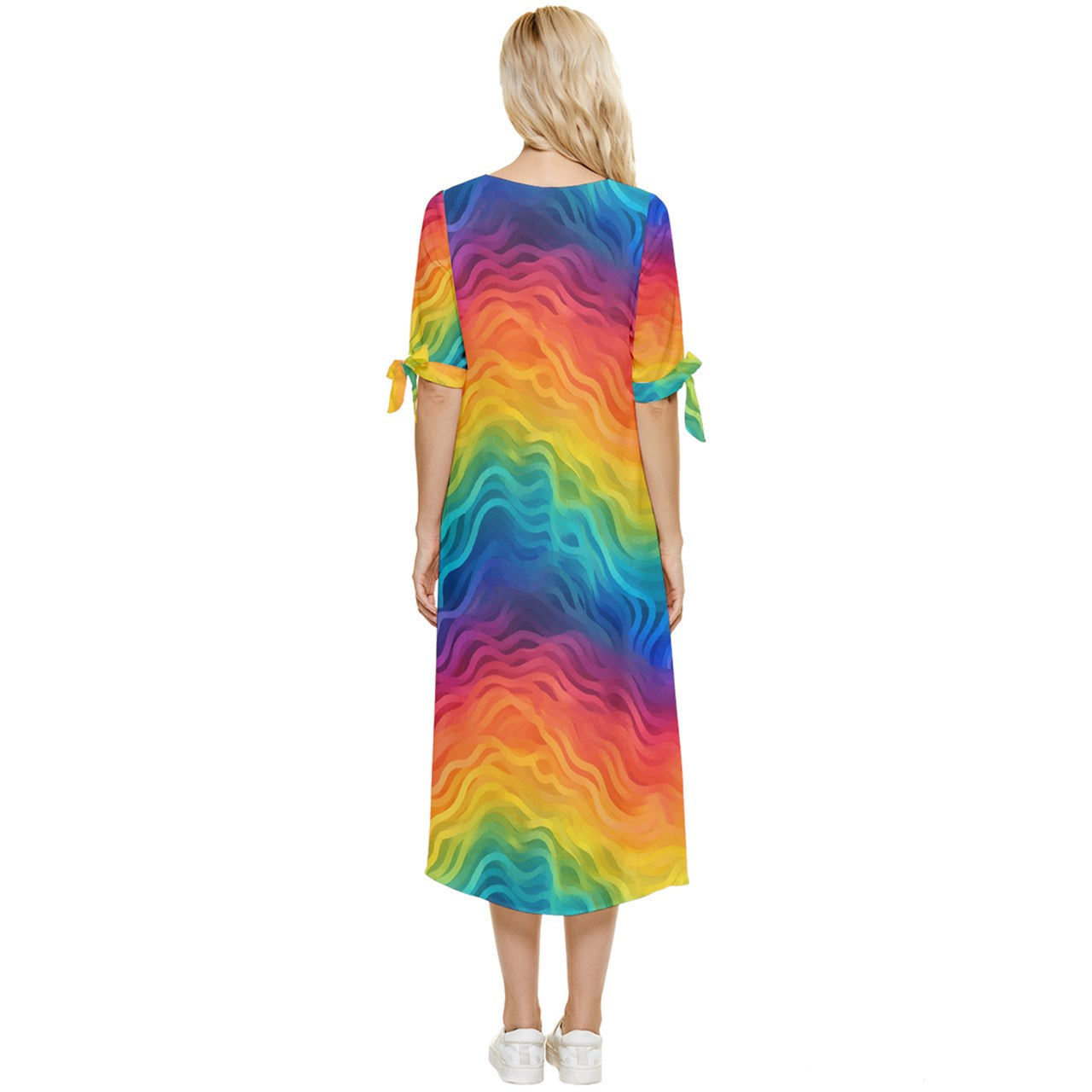 LGBTQ Rainbow Bow Sleeve Chiffon Midi Dress