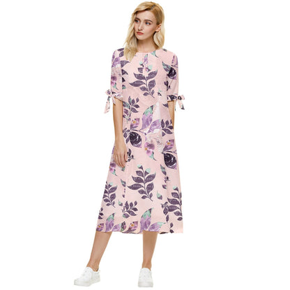 Sangria Bow Sleeve Chiffon Midi Dress