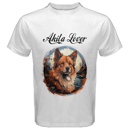 Men's Cotton Tee: Akita Lover - A Luxtrini Exclusive Akita Dog White Tee #4