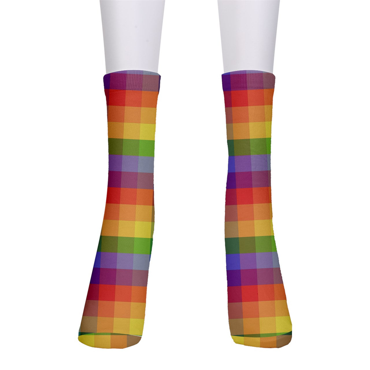 Rainbow Plaid Crew Socks