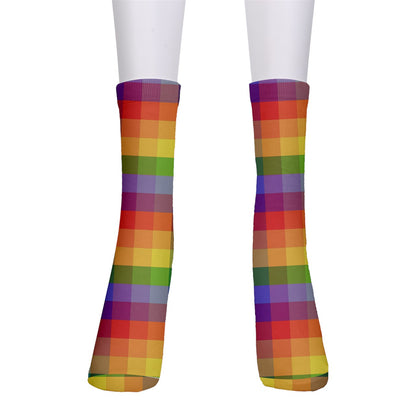 Rainbow Plaid Crew Socks