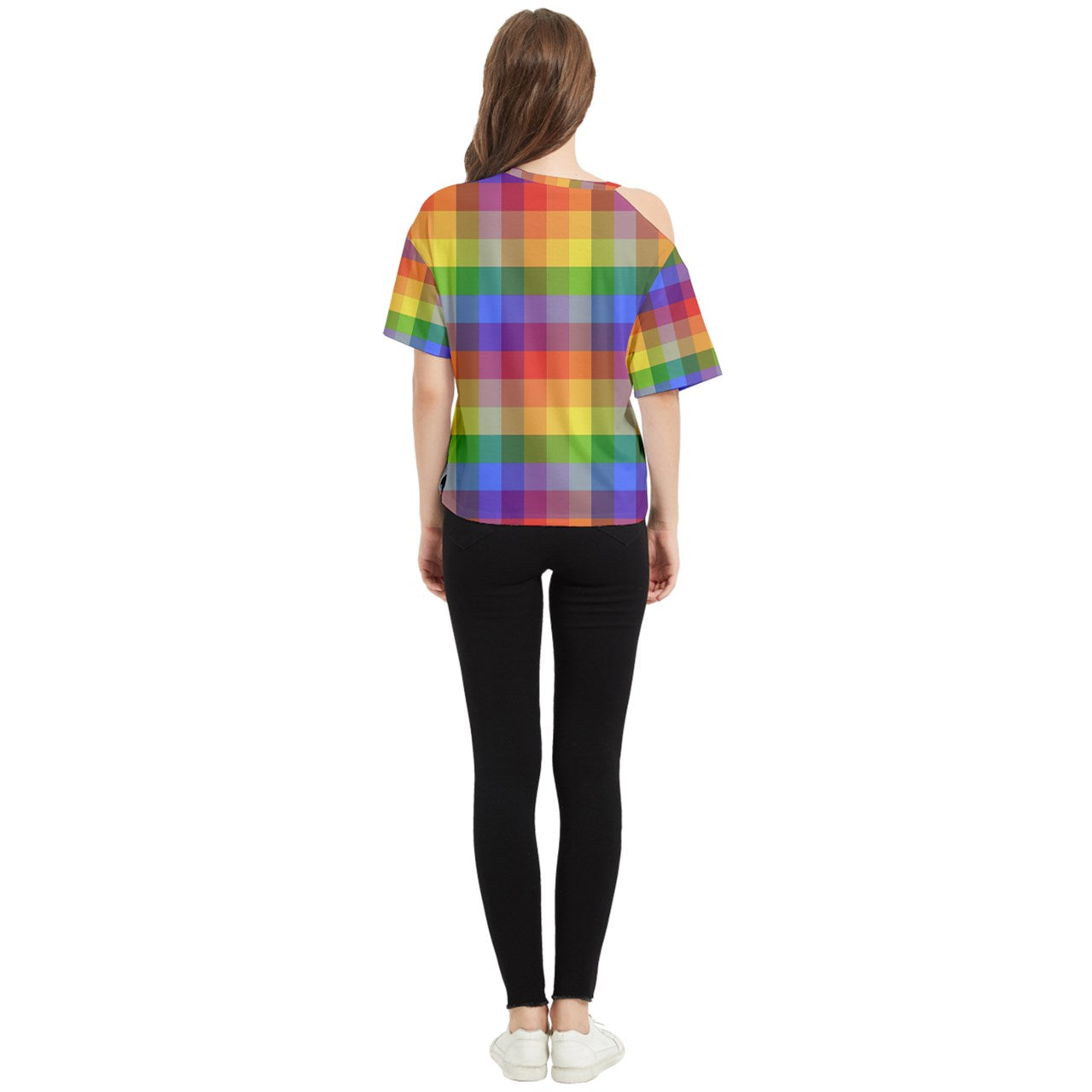 Rainbow Plaid One Shoulder Cut Out T-Shirt - Casual, Chic, and Perfect for Everyday Elegance