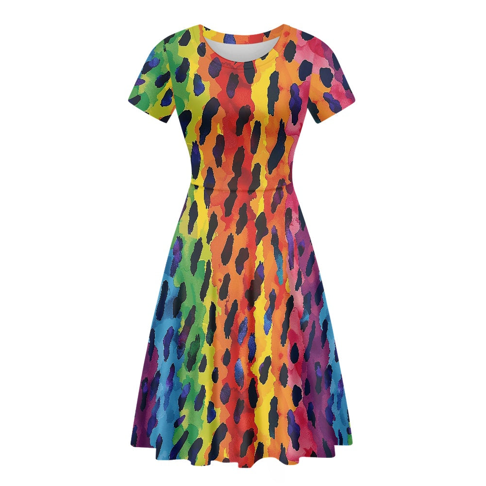 Women Scoop Neck Short Sleeve Ruffle Dress white