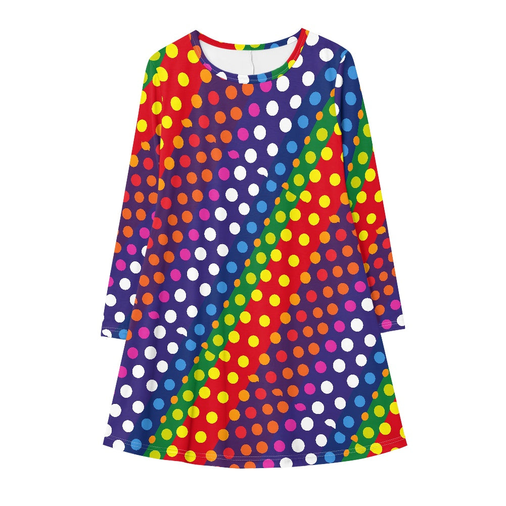 LGBTQ-Friendly Rainbow Polka Dot Casual Dress (Double pocket) by Luxtrini