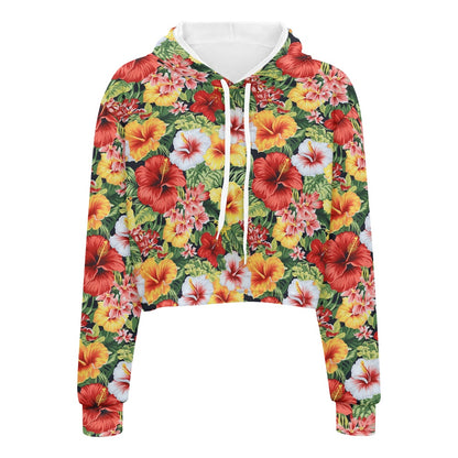 Women's midriff-baring sweatshirt - Hibiscus white