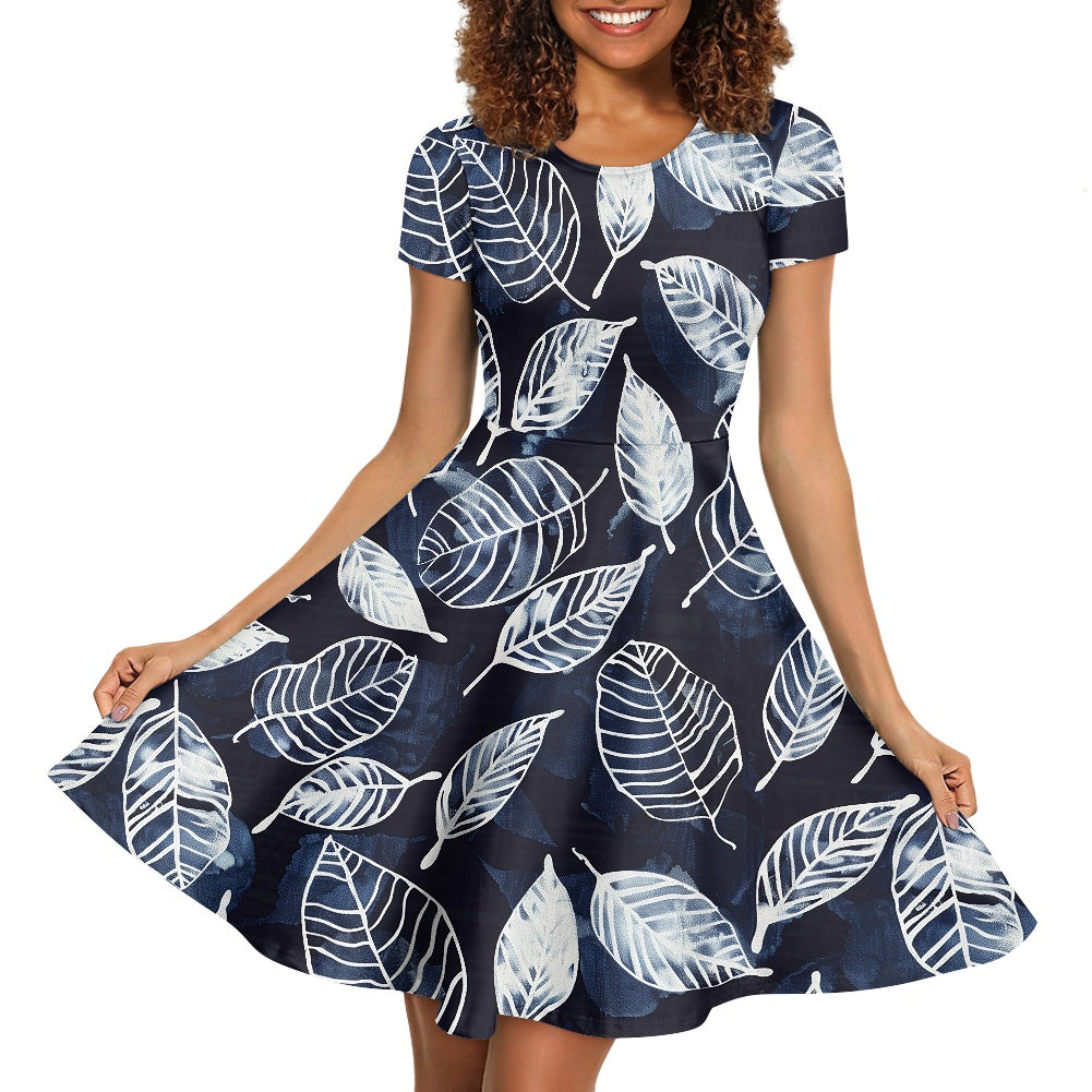 Women Scoop Neck Short Sleeve Ruffle Dress