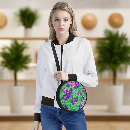 Round Satchel Bags - Blue Flag Iris on Green