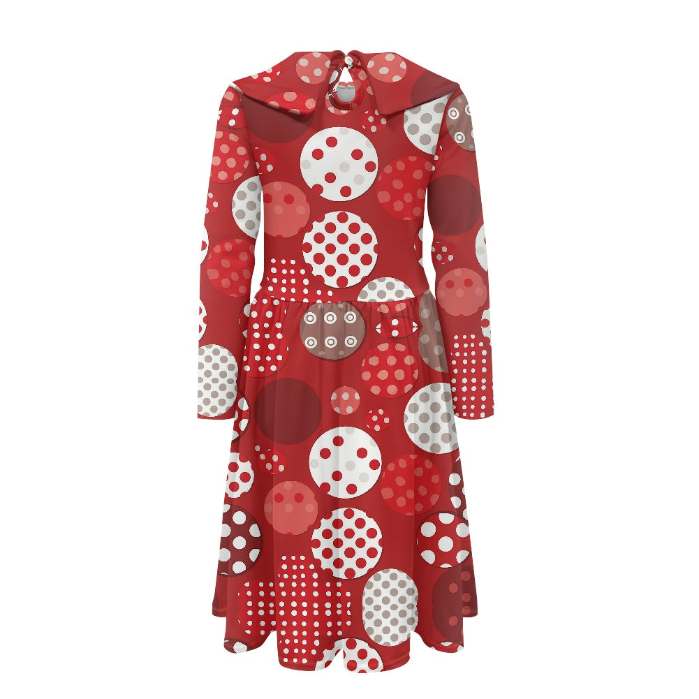 Red Polka Dot Children's Long Sleeve Baby Collar Dress