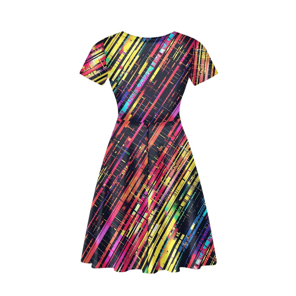 Women V-Neck Short Sleeve Ruffle Dress