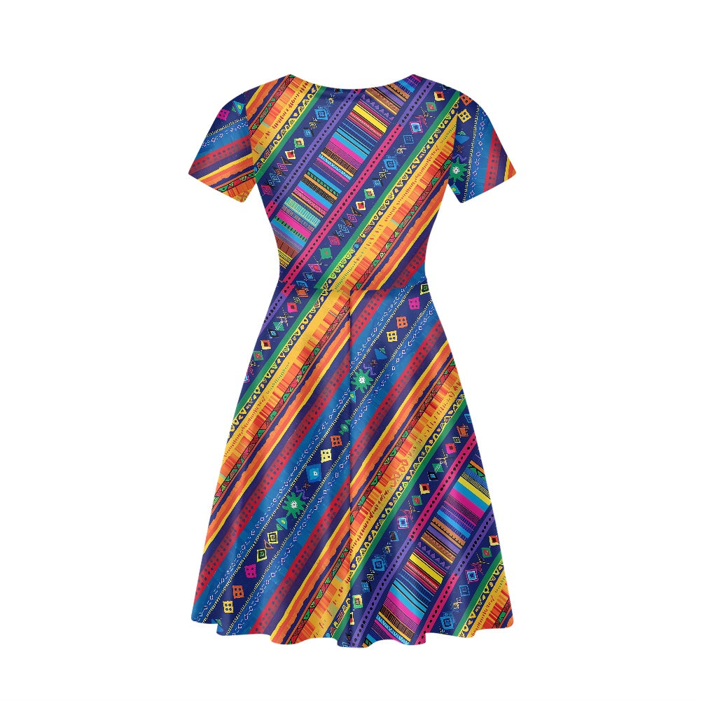 Women V-Neck Short Sleeve Ruffle Dress