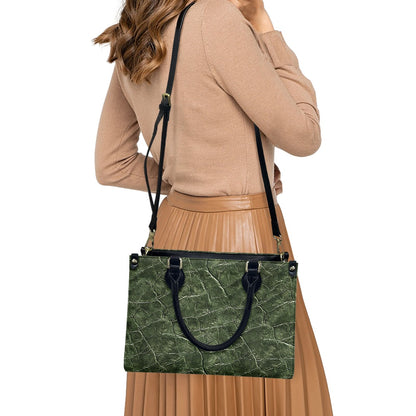 Women's Natural Opulence: Forest Green with Intricate Grain Details PU Leather Twill Handbag