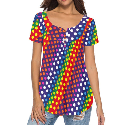 LGBTQ-Friendly Rainbow Polka Dot Casual Round Neck Short Sleeve T-shirt by Luxtrini