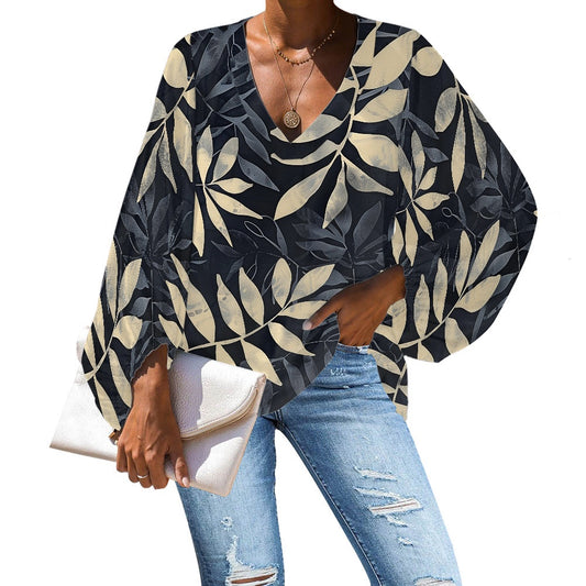 V-Neck Chiffon Puff Sleeve Blouse by Luxtrini 4XL