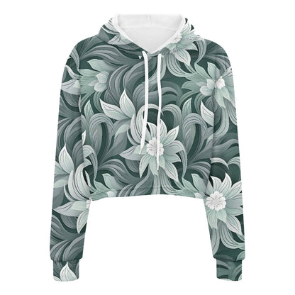 Women's midriff-baring sweatshirt - Tropical Floral white