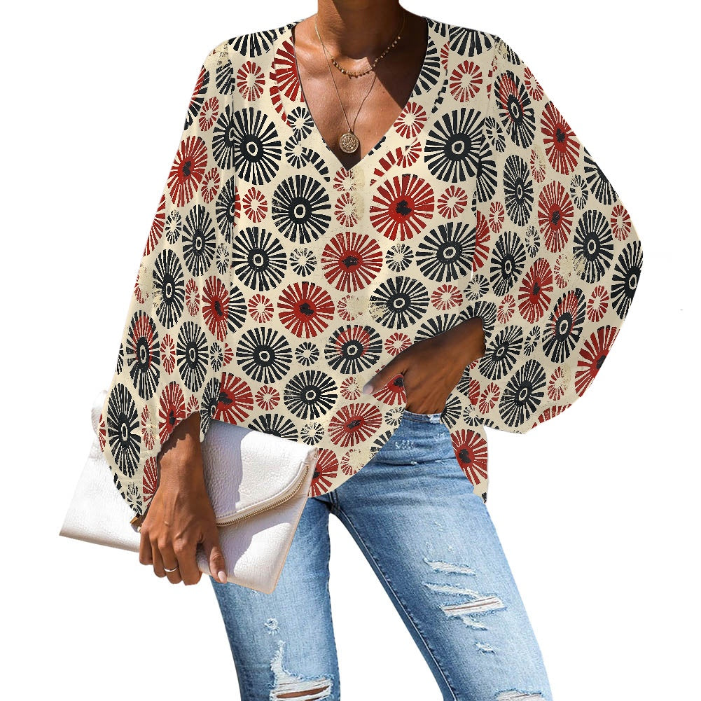 V-Neck Chiffon Puff Sleeve Blouse by Luxtrini 4XL