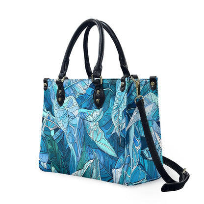 Ocean Leaf Designer  - Versatile Women's PU Leather Twill Handbag in Tropical Blues