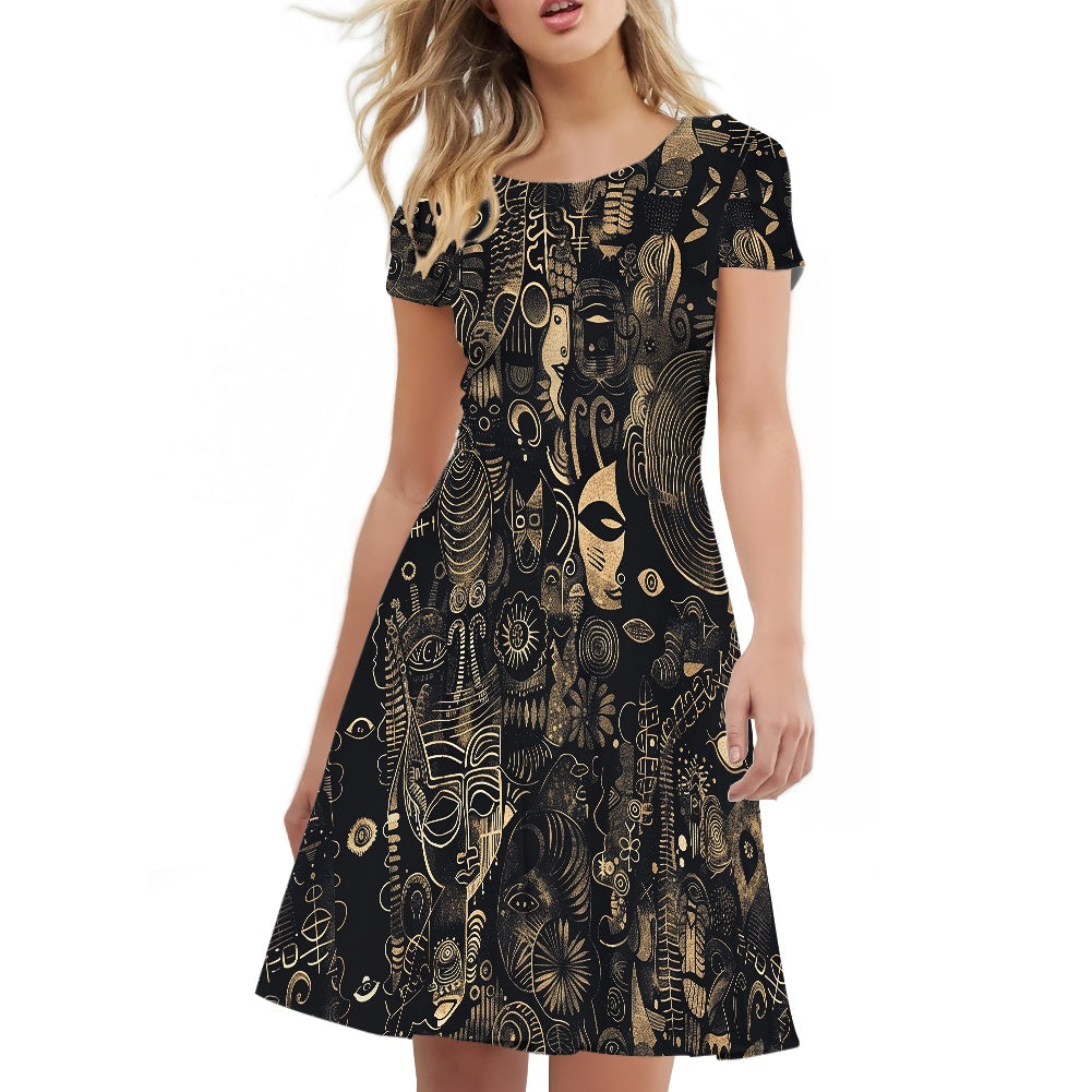 Women Scoop Neck Short Sleeve Ruffle Dress