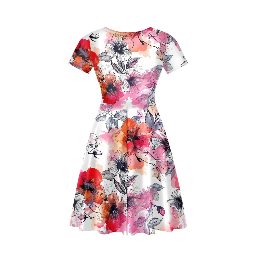 Women V-Neck Short Sleeve Ruffle Dress