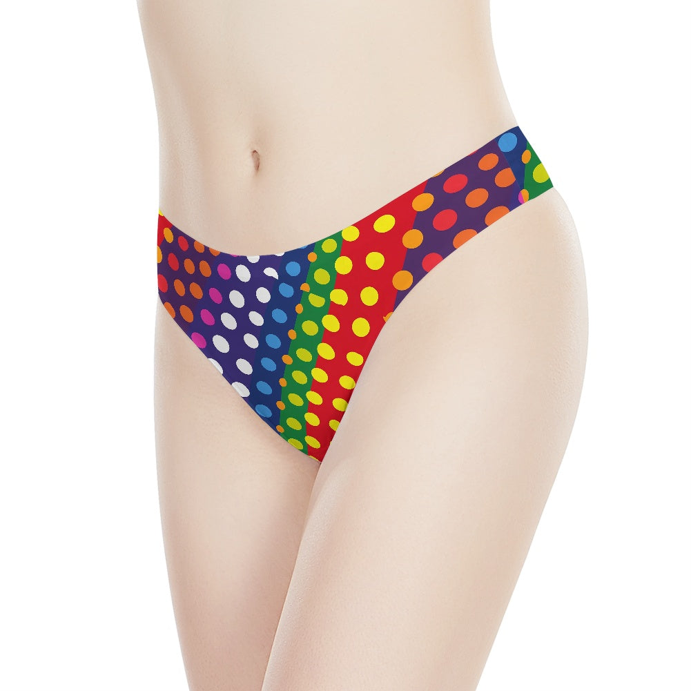 LGBTQ-Friendly Rainbow Polka Dot Women T-back Underwear by Luxtrini