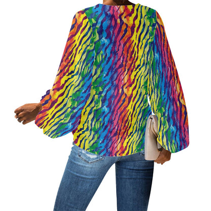 V-Neck Chiffon Puff Sleeve Blouse by Luxtrini