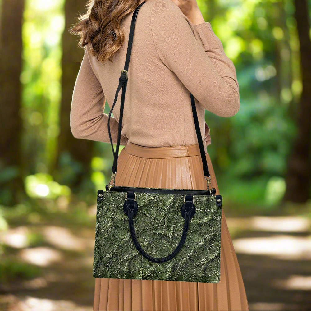 Moss Luxe: Timeless Textured Green PU Leather Women's Twill Handbag