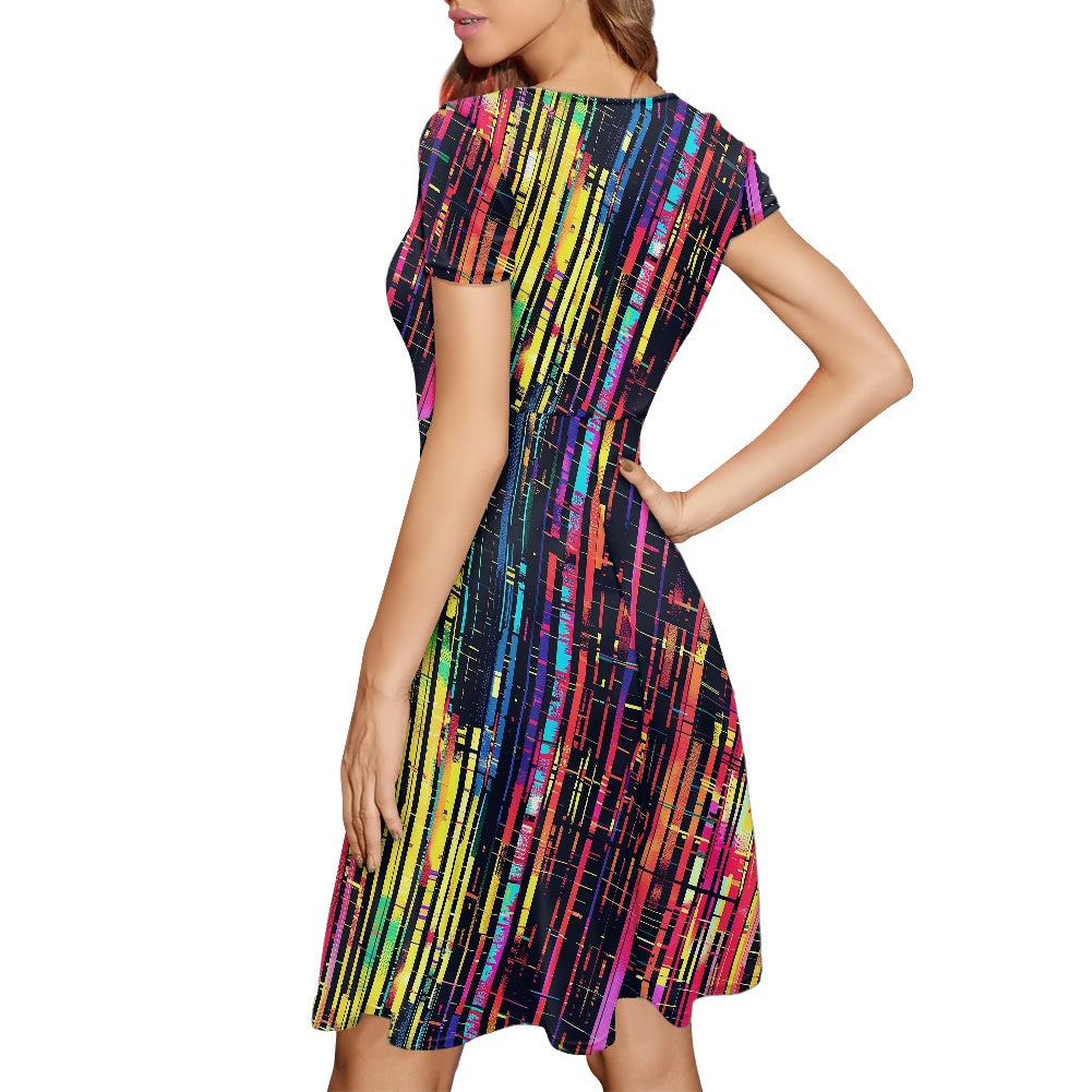 Women Scoop Neck Short Sleeve Ruffle Dress