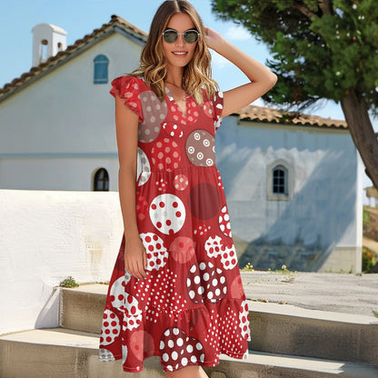 Women's V-neck pocket waist patchwork dress