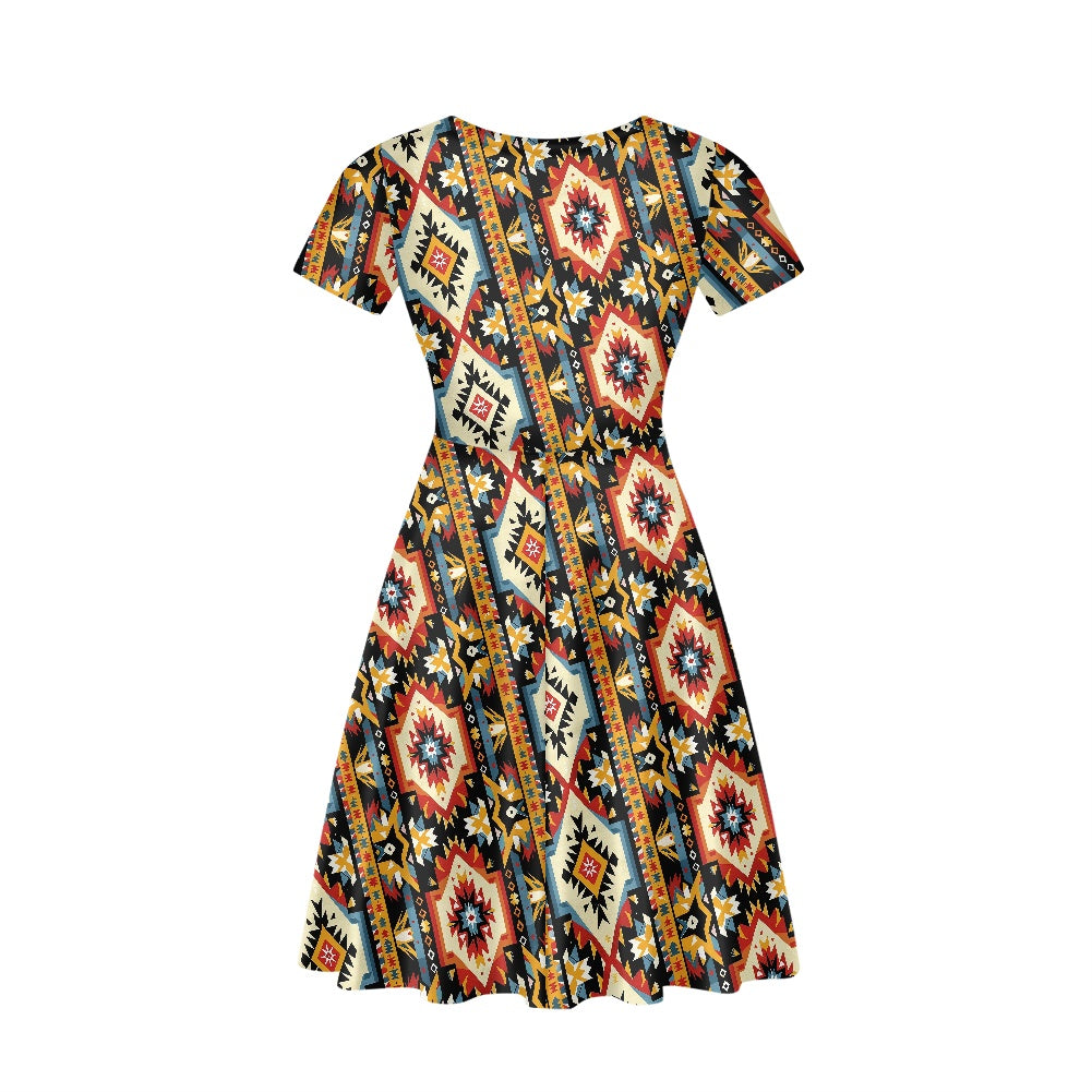 Women V-Neck Short Sleeve Ruffle Dress