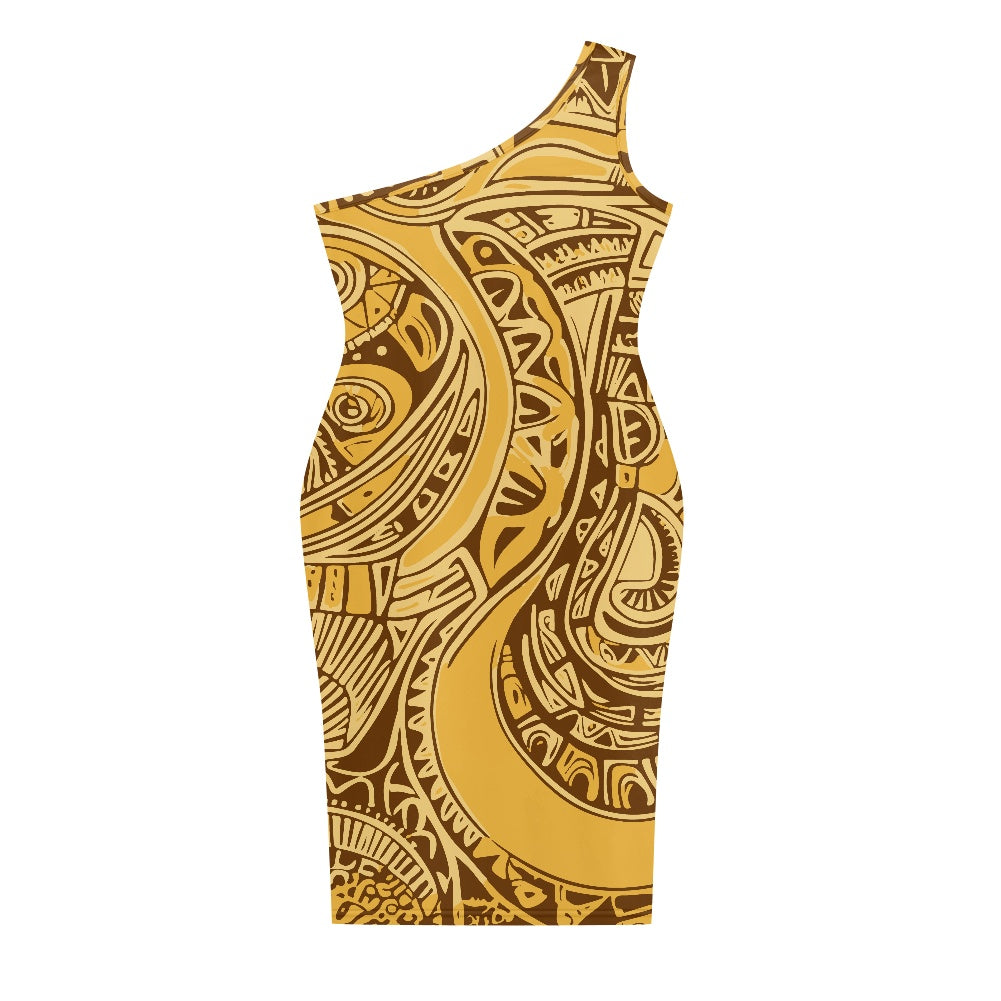 Discover Elegance: Luxtrini's One-Shoulder Slim Dress - Ethnic Gold