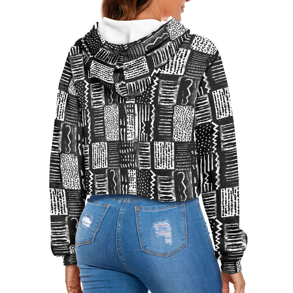 Women's midriff-baring sweatshirt - Ethnic Mudcloth