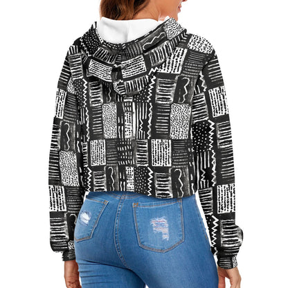 Women's midriff-baring sweatshirt - Ethnic Mudcloth