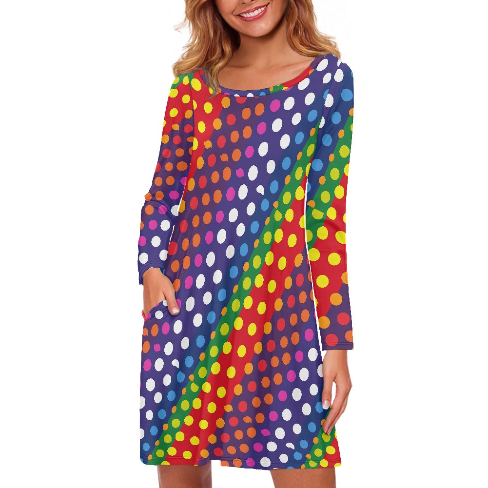 LGBTQ-Friendly Rainbow Polka Dot Casual Dress (Double pocket) by Luxtrini white