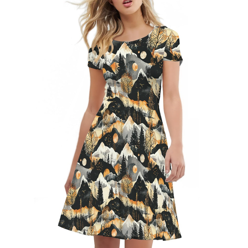 Women Scoop Neck Short Sleeve Ruffle Dress