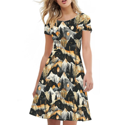 Women Scoop Neck Short Sleeve Ruffle Dress