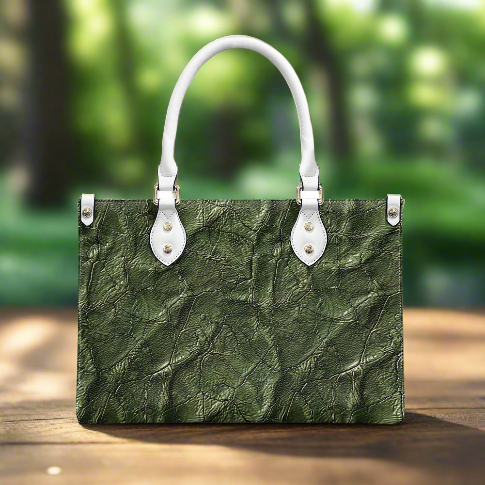 Moss Luxe: Timeless Textured Green PU Leather Women's Twill Handbag