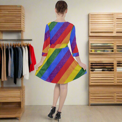 Rainbow Pride | Gay Pride | LGBTQ Pride | Quarter Sleeve Ruffle Waist Dress