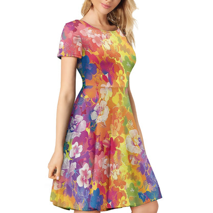 Women Scoop Neck Short Sleeve Ruffle Dress