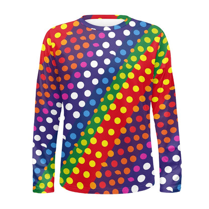 LGBTQ-Friendly Rainbow Polka Dot Women's Long Sleeve T Shirt by Luxtrini white
