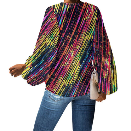 V-Neck Chiffon Puff Sleeve Blouse by Luxtrini