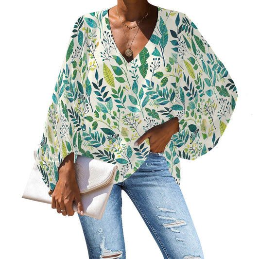 V-Neck Chiffon Puff Sleeve Blouse by Luxtrini 4XL