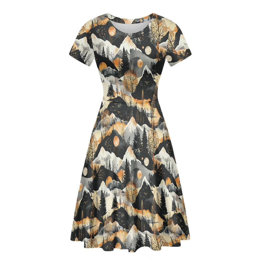 Women Scoop Neck Short Sleeve Ruffle Dress white