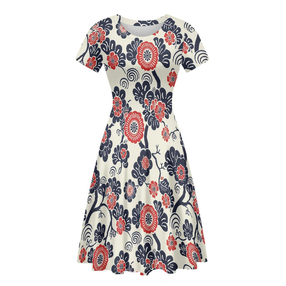 Women Scoop Neck Short Sleeve Ruffle Dress white