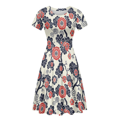 Women Scoop Neck Short Sleeve Ruffle Dress white