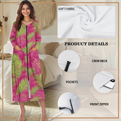 🌿 Tropical Serenity Zipper Nightdress – Luxuriously Soft Comfort