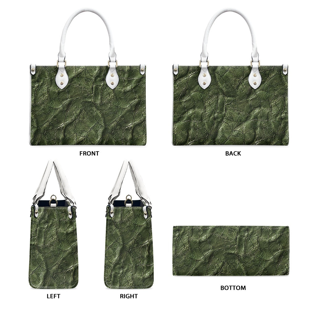 Moss Luxe: Timeless Textured Green PU Leather Women's Twill Handbag