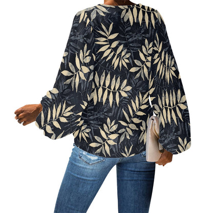 V-Neck Chiffon Puff Sleeve Blouse by Luxtrini